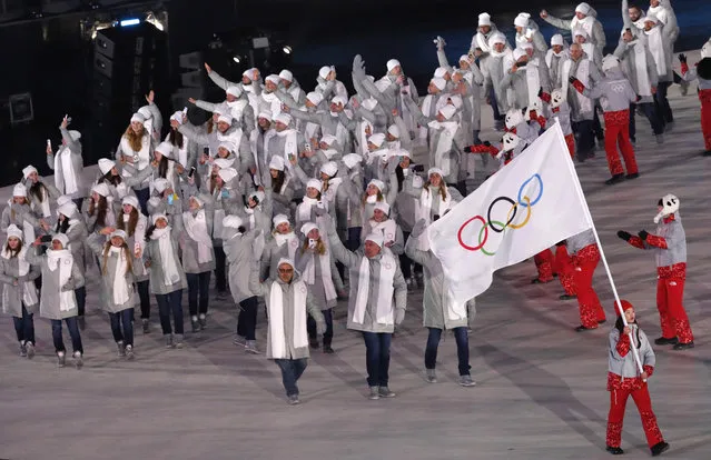 Olympic athletes from Russia enter the stadium during the opening ceremony of the 2018 PyeongChang Winter Olympic Games held at PyeongChang Olympic Stadium, South Korea, February 9, 2018. (Photo by Eric Gaillard/Reuters)