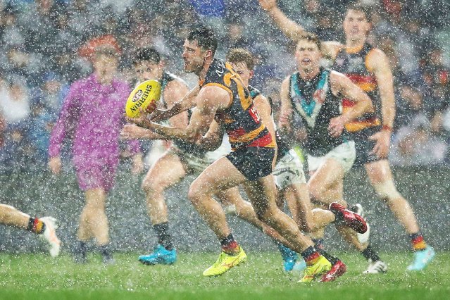 Alex Neal-Bullen during an Adelaide Crows match against Port Adelaide Power at Adelaide Oval in Adelaide, Australia on July 26, 2025. (Photo by Matt Turner/AAP)