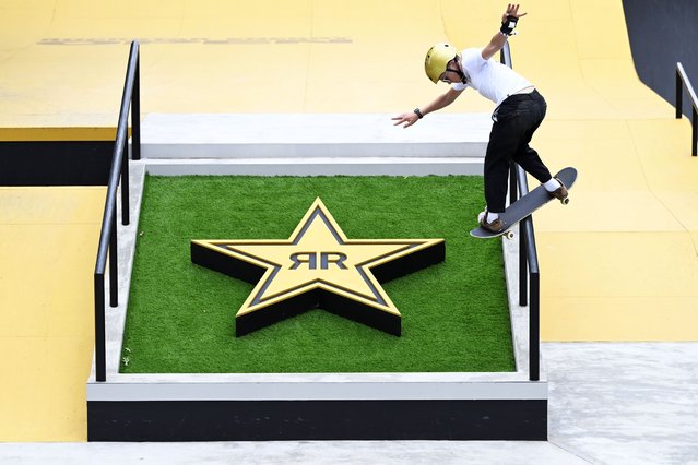 Wyatt Hammond competes during the men's street semi-finals on Day 2 of the Rockstar Energy Open at Waterfront Park on August 16, 2025 in Portland, Oregon. (Photo by Eakin Howard/Getty Images)