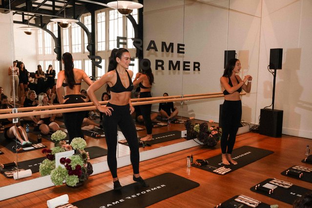 Dua Lipa, who recently became Frame Fitness’ Co-Founder and Chief Creative Officer, took a break from her sold out shows at Madison Square Garden to teach a workout class with founder Melissa Bentivoglio at Casa Cipriani on September 19, 2025. (Photo by Madison Phipps)