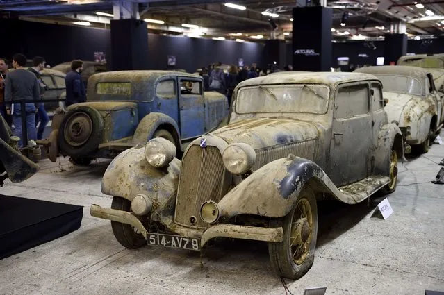 A picture taken on February 3, 2015 shows a Talbot Lago T120 from the Baillon collection at the Retromobile Car Show 2015 in Paris. The car is expected to be auctioned off  for between 2.000 and 4.000 euros. (Photo by Eric Feferberg/AFP Photo)