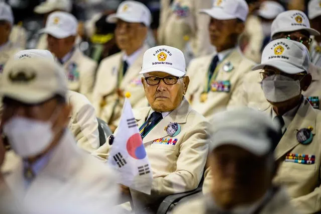 South Korean war veterans attend a ceremony marking the 73rd anniversary of the start of the 1950-1953 Korean War, in Seoul on June 25, 2023. (Photo by Anthony Wallace/AFP Photo)