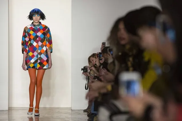 A model presents a creation from the Jeremy Scott Fall/Winter 2015 collection at New York Fashion Week February 18, 2015. (Photo by Andrew Kelly/Reuters)