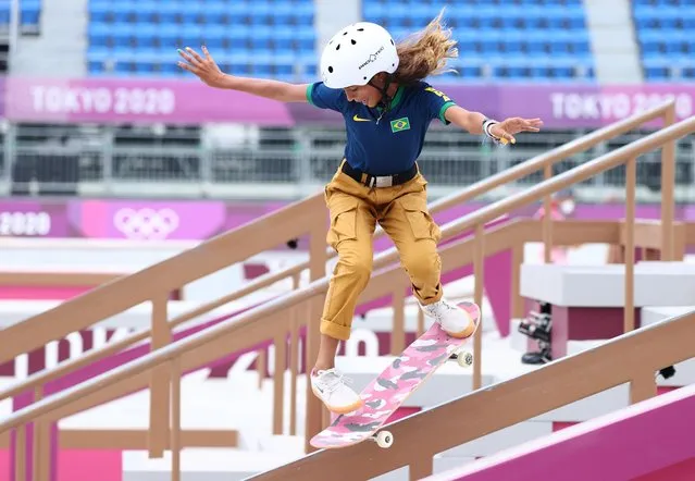 Rayssa Leal of Team Brazil competes in the Women's Street final on day three of the Tokyo 2020 Olympic Games at Ariake Urban Sports Park on July 26, 2021 in Tokyo, Japan. (Photo by Lucy Nicholson/Reuters)