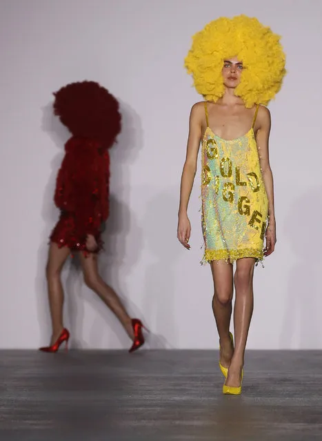 A model presents a creation at the Ashish catwalk show at London Fashion Week Autumn/Winter 2016 in London, Britain February 22, 2016. (Photo by Neil Hall/Reuters)