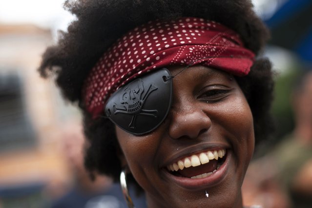 A reveler dressed as a pirate takes part in a pre-carnival street party, in Rio de Janeiro, Brazil, Sunday, January 28, 2024. (Photo by Bruna Prado/AP Photo)