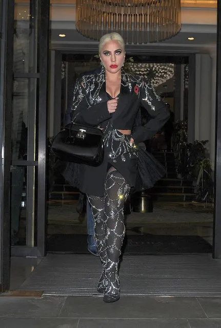 Lady Gaga seen leaving her hotel in a striking Gucci outfit, including a black tutu in London, England on November 12, 2021. (Photo by WnC/The Mega Agency)