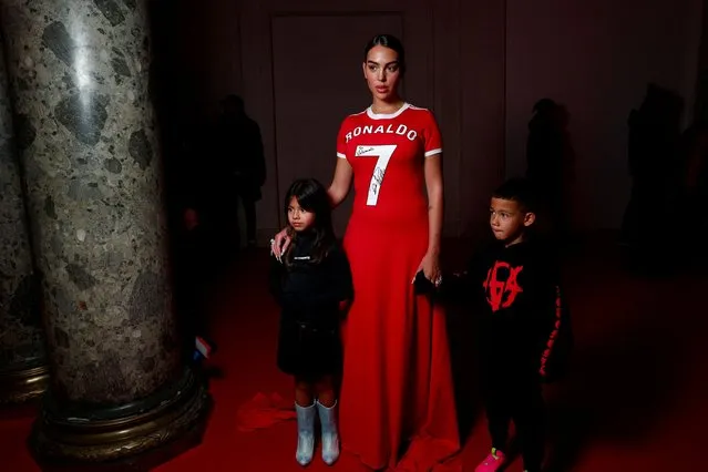 Spanish Influencer and model Georgina Rodriguez poses with Eva and Mateo Ronaldo after the Vetements Fall-Winter 2024/2025 Women's ready-to-wear collection show during Paris Fashion Week in Paris, France, on March 1, 2024. (Photo by Gonzalo Fuentes/Reuters)