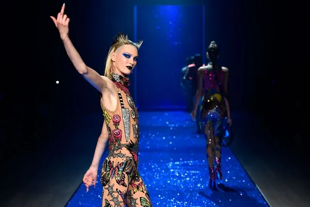 A model walks the runway during the Di$count Universe show at Mercedes-Benz Fashion Week Resort 17 Collections at Carriageworks on May 18, 2016 in Sydney, Australia. (Photo by Stefan Gosatti/Getty Images)