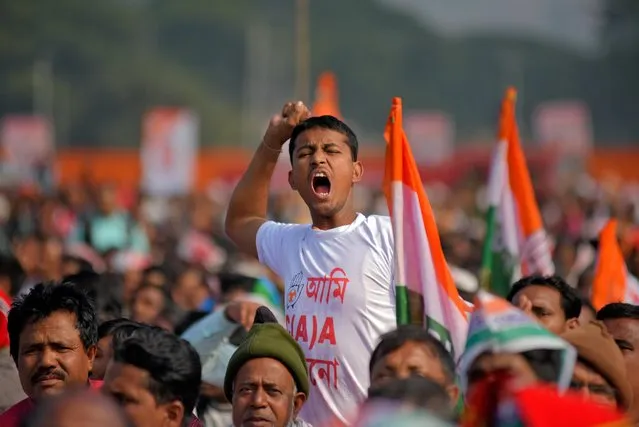 A supporter of India's main opposition Congress party shouts slogans during a protest rally against a new citizenship law, in Guwahati, India, December 28, 2019. (Photo by Anuwar Hazarika/Reuters)