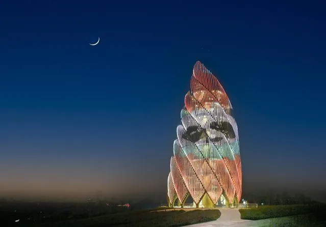 A sightseeing tower is seen at the Chengdu Research Base of Giant Panda Breeding on May 23, 2022 in Chengdu, Sichuan Province of China. The tower looks like 'bamboo shoots breaking through the soil'. (Photo by Zhu Jianguo/VCG via Getty Images)