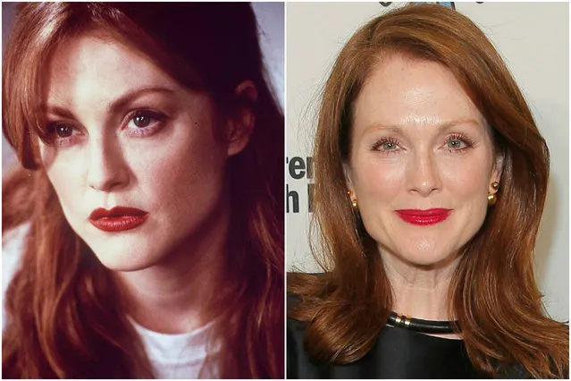 Julianne Moore in 1995 and today. (Photo by Getty Images)