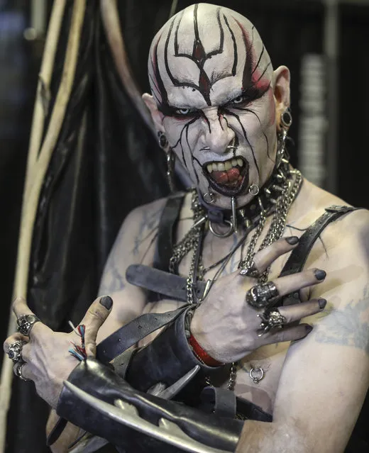 Tattoo enthusiast Jacobo Angel known as Death Angel poses for a photograph during the 8th Expotattoo Colombia Fair in Medellin, Antioquia department, Colombia on July 14, 2017. (Photo by Joaquin Sarmiento/AFP Photo)