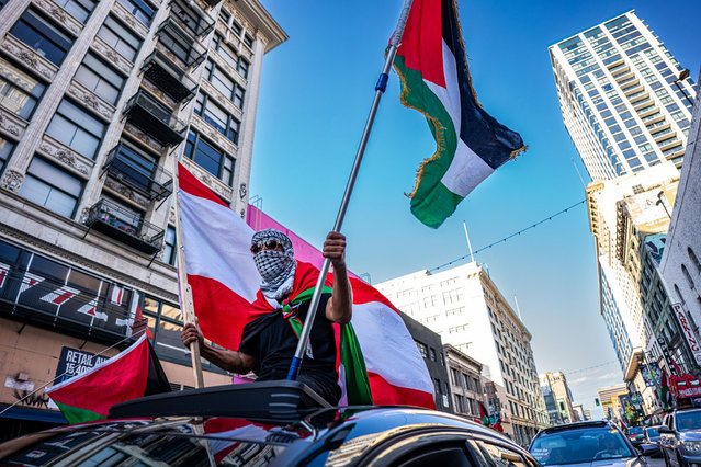 “National Day of Action” march to commemorate the anniversary of Oct. 7 and the invasion of Gaza by Israel in Los Angeles on October 5, 2024. (Photo by Jake Lee Green/ZUMA Press Wire/Rex Features/Shutterstock)