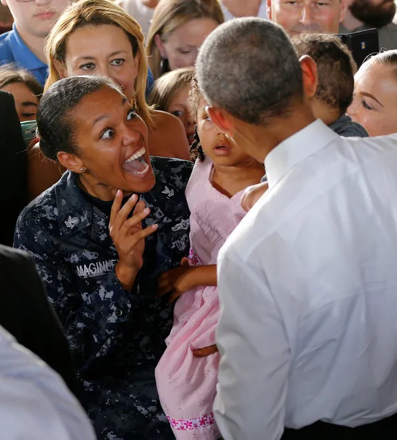 U.S. President Barack Obama greets military families after delivering remarks to military personnel at Naval Station Rota in Rota, Spain July 10, 2016. (Photo by Jonathan Ernst/Reuters)