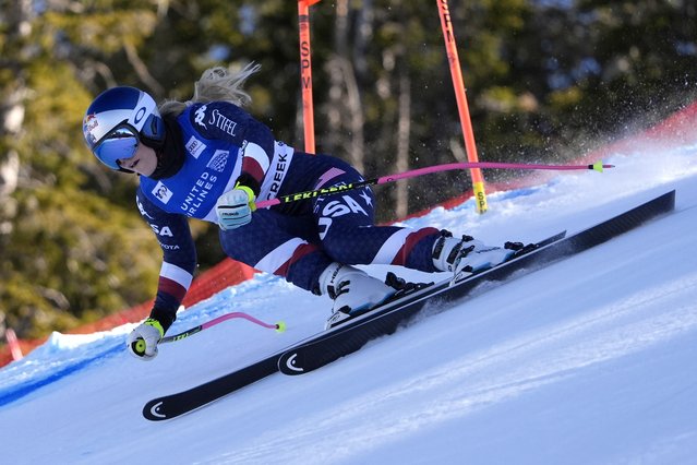 Forerunner Lindsey Vonn, of the United States, skis down the course before the training runs at the women's World Cup downhill race, Thursday, December 12, 2024, in Beaver Creek, Colo. (Photo by Robert F. Bukaty/AP Photo)