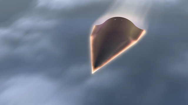 DARPAs Falcon Hypersonic Technology Vehicle 2 (HTV-2), an unmanned U.S. hypersonic glider aimed at reaching 20 times the speed of sound. It is testing technologies to provide the United States with the capability to strike any target in the world within one hour. (Photo by Reuters//DARPA)