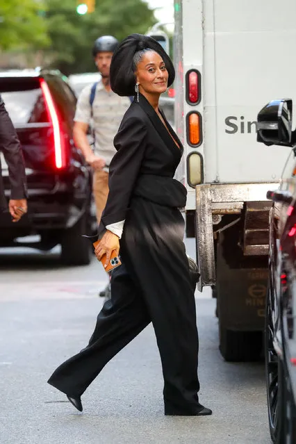 American actress Tracee Ellis Ross spotted with a huge hairstyle as leaving her hotel in New York City on September 28, 2022. (Photo by ZapatA/The Mega Agency)