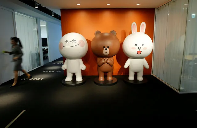 Line characters are seen at the Line Corp's headquarters in Tokyo, Japan June 2, 2016. (Photo by Toru Hanai/Reuters)