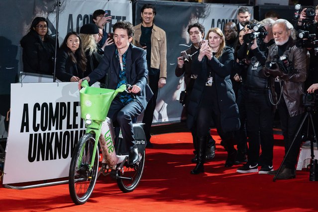 French-American actor Timothee Chalamet attends the UK Premiere of Searchlight Pictures' “A Complete Unknown” at BFI Southbank on January 14, 2025 in London, England. (Photo by Tim P. Whitby/Getty Images for The Walt Disney Company Limited)