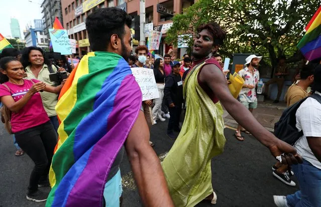 Sri Lanka's LGBTQ community members take part in a pride parade in Colombo, Sri Lanka on June 4, 2023. (Photo by Dinuka Liyanawatte/Reuters)
