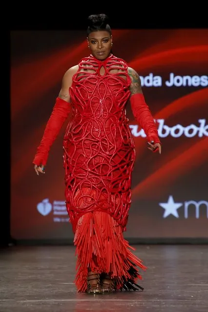 Ta'Rhonda Jones presents a creation during the American Heart Association's (AHA) Go Red For Women Red Dress Collection, presented by Macy's at New York Fashion Week February 11, 2016. (Photo by Andrew Kelly/Reuters)