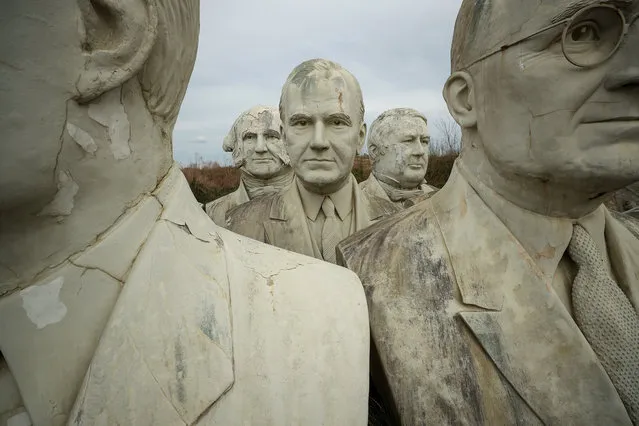 Standing nearly 20-feet-high, 43 U.S. Presidential busts rest on April 9, 2019 in Croaker, Virginia. (Photo by Patrick Smith/Getty Images)