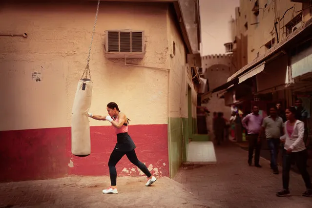 Arifa Bseiso boxes an opponent in a scene shot for the Nike Middle East ad campaign filmed in Dubai, UAE, February 13, 2017. (Photo by Reuters/Nike)