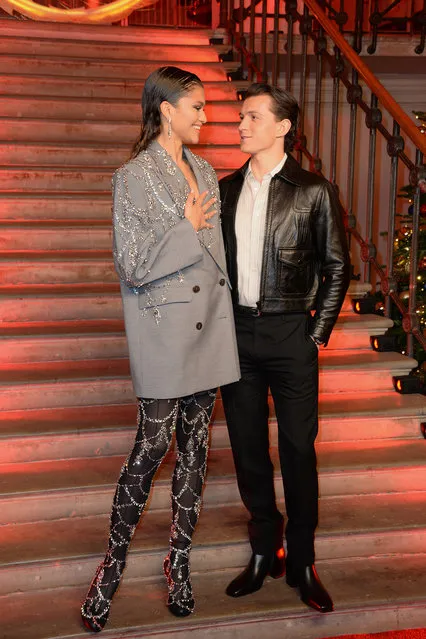 American actors Zendaya and Tom Holland pose at a photocall for “Spider-Man: No Way Home” at The Old Sessions House on December 5, 2021 in London, England. (Photo by David M. Benett/Dave Benett/WireImage)
