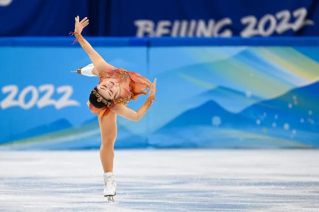 Japan's Wakaba Higuchi competes in the women's single skating free skating of the figure skating event during the Beijing 2022 Winter Olympic Games at the Capital Indoor Stadium in Beijing on February 17, 2022. (Photo by Manan Vatsyayana/AFP Phoot)