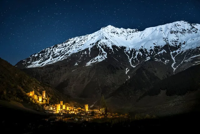 Gold of Svaneti by Yevhen Samuchenko, Ukraine: Mestia, a small city in Georgia, at night. Second place – cities and nature. (Photo by Yevhen Samuchenko/The Nature Conservancy Global Photo Contest 2019)