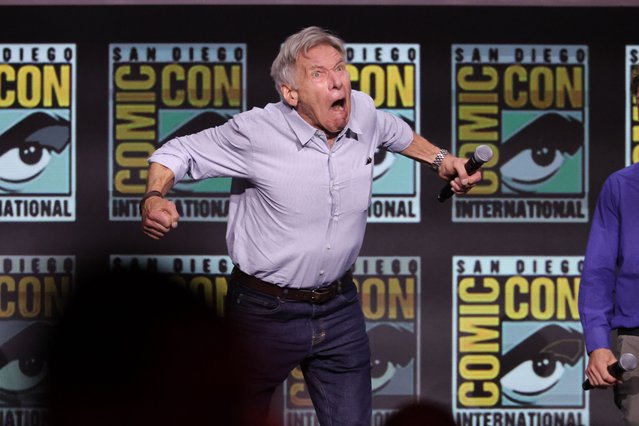 Actor Harrison Ford speaks onstage at the Marvel Studios Panel during 2024 Comic-Con International at San Diego Convention Center on July 27, 2024 in San Diego, California. (Photo by John Salangsang/Rex Features/Shutterstock)