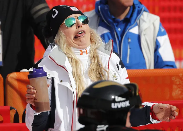 United States' Lindsey Vonn pulls a face after completing women's downhill training at the 2018 Winter Olympics in Jeongseon, South Korea, Monday, February 19, 2018. (Photo by Christophe Ena/AP Photo)