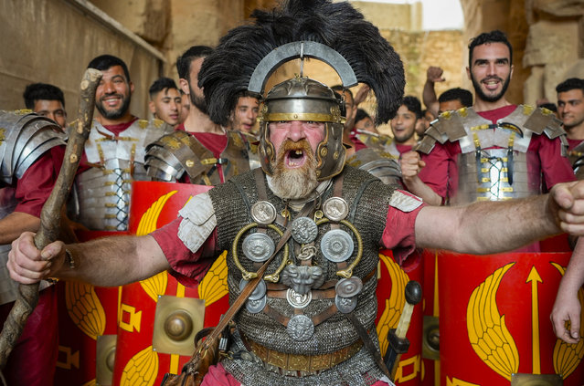 Tunisians gather at the Amphitheater of El Djem for the 'Thysdrus Rome Days' Festival in El Djem in Mahdia Governorate south of Tunis, Tunisia on April 28, 2024. Gladiator fights were staged with Roman Empire costumes within the festival. (Photo by Yassine Gaidi/Anadolu via Getty Images)