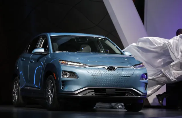 The 2019 Hyundai Kona Electric vehicle is unveiled at the New York Auto Show in the Manhattan borough of New York City, New York, U.S., March 28, 2018. (Photo by Brendan McDermid/Reuters)