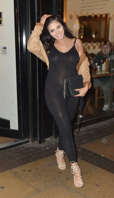 UK Geordie Shore Star, Chloe Ferry was left genuinely shaken last night, after dining at Manjaros Restaurant in Middlesbrough, England on October 13, 2016 with friends she was grabbed by a man in a killer clown suit and mask. Luckily he wasn't carrying a knife and seemed to only be a prankster. The whole event happened so quickly and the clown just appeared from nowhere before running off. Chloe and her friend were unharmed but shook up by the experience. (Photo by XposurePhotos.com)