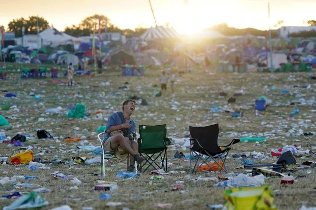 People seen leaving the Glastonbury Festival at Worthy Farm in Somerset, UK on Monday, June 26, 2023. (Photo by Yui Mok/PA Images via Getty Images)
