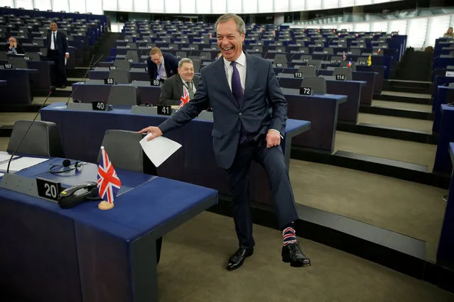 Brexit campaigner and Member of the European Parliament Nigel Farage arrives to attend a debate on the outcome of the latest European Summit on Brexit, at the European Parliament in Strasbourg, France, April 16, 2019. (Photo by Vincent Kessler/Reuters)