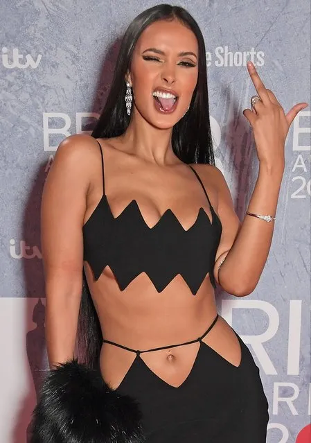 Maya Jama arrives at The BRIT Awards 2022 at The O2 Arena on February 8, 2022 in London, England. (Photo by David M. Benett/Dave Benett/Getty Images)