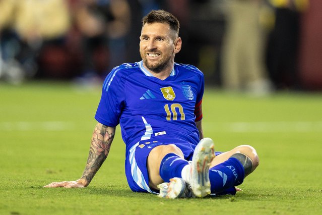 Lionel Messi #10 of Argentina reacts in the second half during an International Friendly between Guatemala and Argentina at Commanders Field on June 14, 2024 in Landover, Maryland. (Photo by Simon Bruty for The Washington Post)