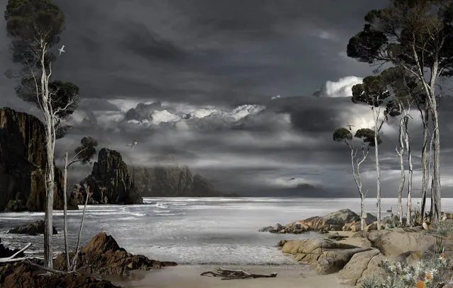 Prospero’s Island – North East by Valerie Sparks won Bowness Photography prize 2016. The digitally composed image “explores the narrative arc of The Tempest from vengeance to forgiveness”, the artist explained. “The wild cliffs of Tasmania’s south coast are brought together with the sublime stillness of the north and east coasts to explore the theme of displacement, which is central to both The Tempest and the turbulent history of Tasmania”. (Photo by Valerie Sparks)