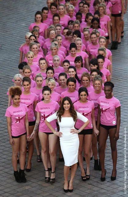 Lisa Snowdon (C) takes part in the launch of the new Veet Easywax campaign in a bid to find 'Britain's Greatest Legs' on February 23, 2012 in London