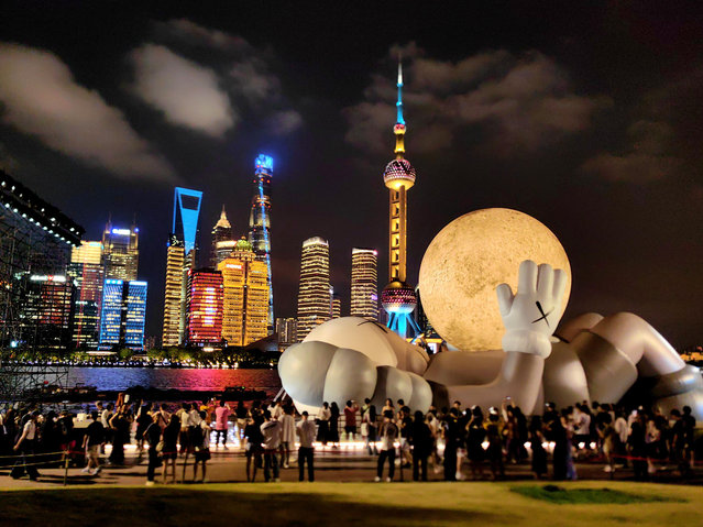 A giant inflatable art installation appears on the North Bund in Shanghai, China, on 30 August, 2024. (Photo by Feng Renhua/Oriental Image via Reuters)