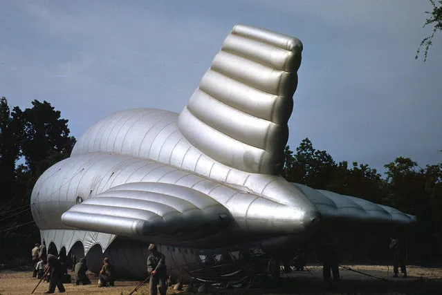 U.S. Marine Corps, bedding down a big barrage balloon, in Parris Island, South Carolina, in May, 1942