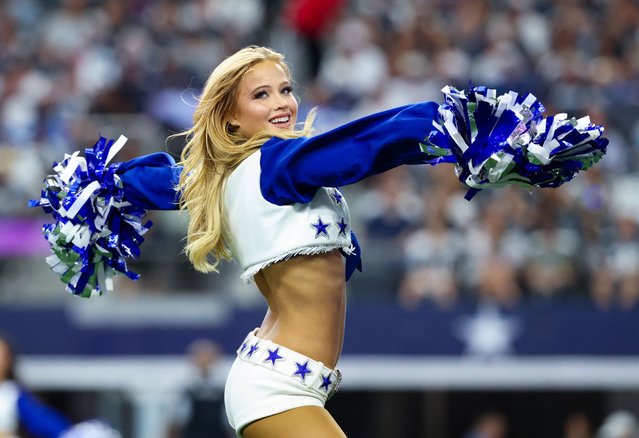 Dallas Cowboys cheerleader performs during the game against the Detroit Lions at AT&T Stadium in Arlington, Texas on October 13, 2024. (Photo by Kevin Jairaj/USA TODAY Sports via Reuters)