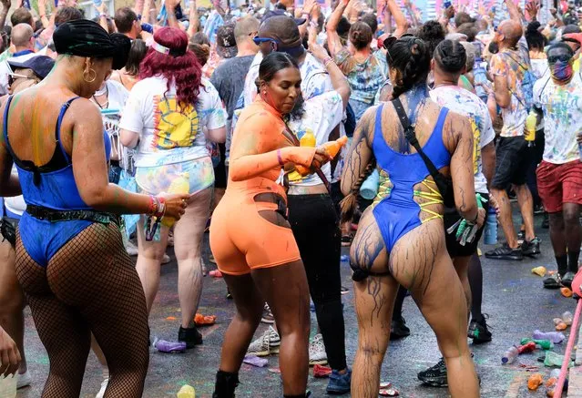 The Notting Hill Carnival 2022 in London on August 28, 2022. The carnival returns for the first time since 2019. Crowds fill up on children's day. (Photo by Matthew Chattle/Rex Features/Shutterstock)