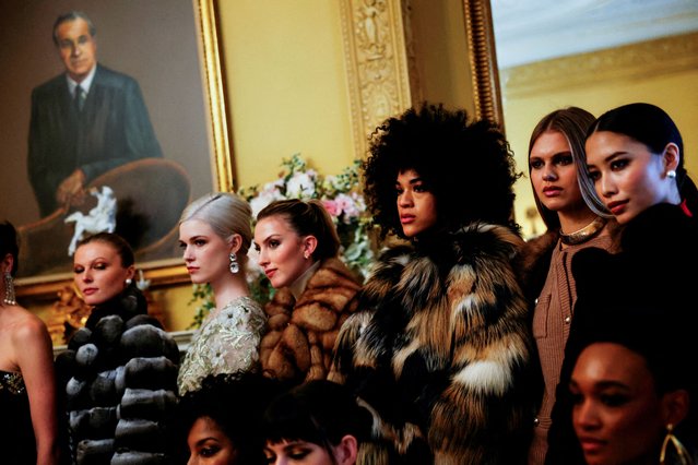 Models present creations from Dennis Basso during New York Fashion Week Fall-Winter 2025 in New York City on February 11, 2025. (Photo by Shannon Stapleton/Reuters)