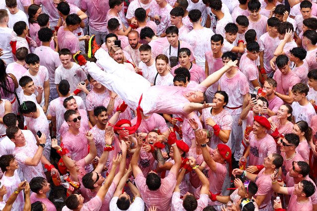 Revellers gather for the opening of the San Fermin festival (Chupinazo) in Pamplona, Spain, on July 6, 2025. (Photo by Albert Gea/Reuters)