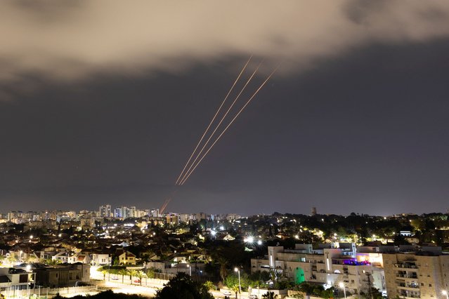 An anti-missile system operates after Iran launched drones and missiles towards Israel, as seen from Ashkelon, Israel on April 14, 2024. (Photo by Amir Cohen/Reuters)
