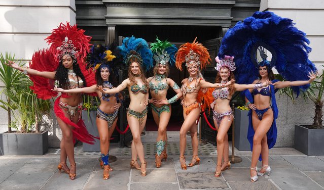 Feathered performers during the launch of The London Cabaret Club: Copacabana, at the Bloomsbury Ballroom in central London on Tuesday, July 1, 2025. (Photo by Jonathan Brady/PA Images via Getty Images)